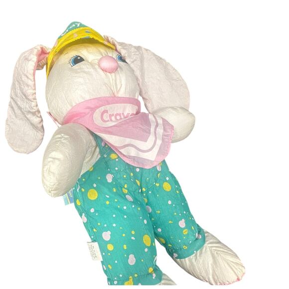 VTG Hallmark Crayola Bunny Plush 1993 Easter Rabbit Toy Pink Ears Hat Outfit 18" - Picture 7 of 16